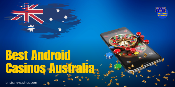 android with poker chips and casino, australian flag and website logo on blue background