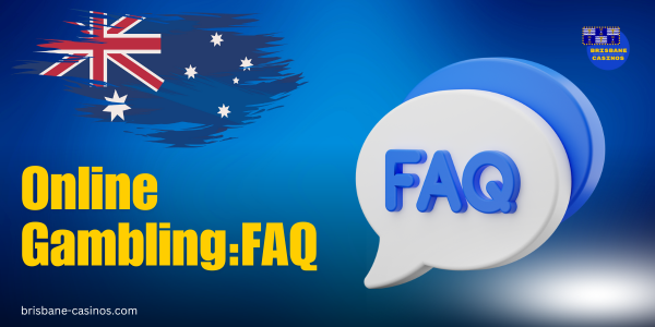 sign faq, australian flag and website logo on blue background
