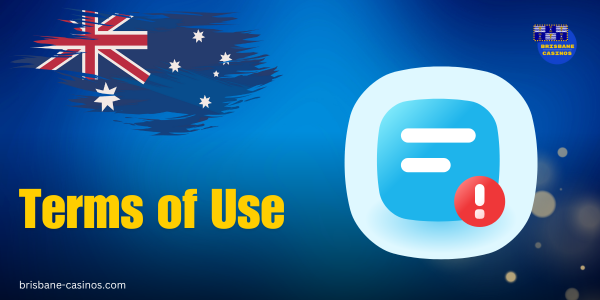 terms sign in a blue circle, australian flag and website logo on blue background